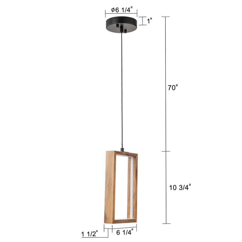 Sleek Minimalist Rectangle LED Pendant Light with Wood Accent