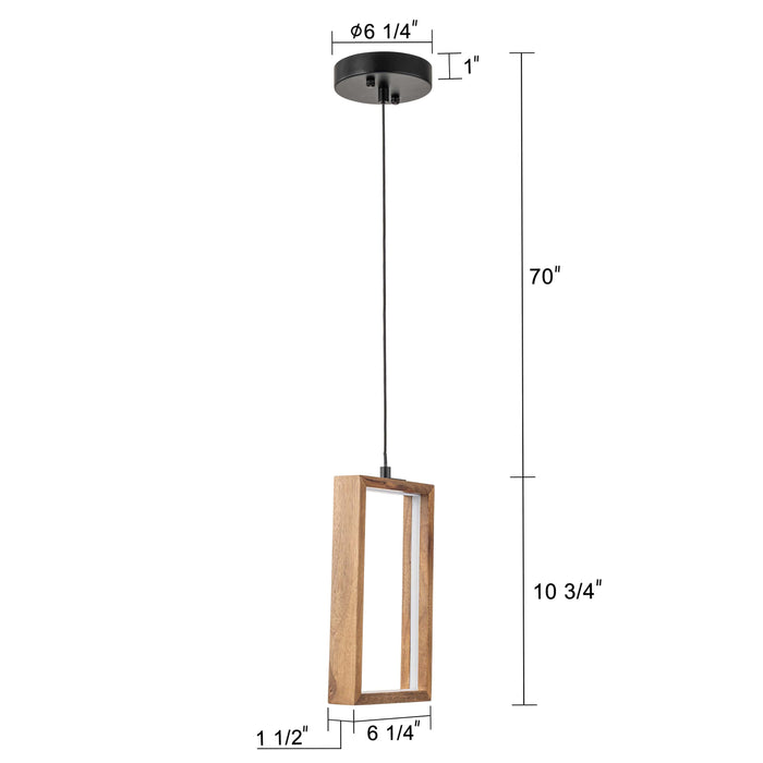 Sleek Minimalist Rectangle LED Pendant Light with Wood Accent