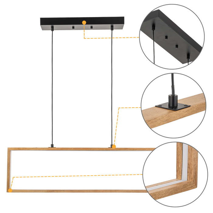 Sleek Minimalist Rectangle LED Pendant Light with Wood Accent