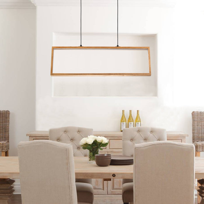 Sleek Minimalist Rectangle LED Pendant Light with Wood Accent