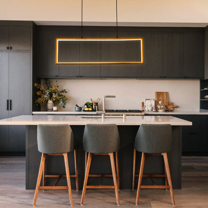 Sleek Minimalist Rectangle LED Pendant Light with Wood Accent