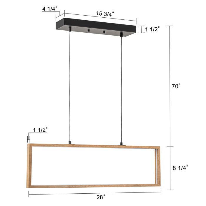 Sleek Minimalist Rectangle LED Pendant Light with Wood Accent