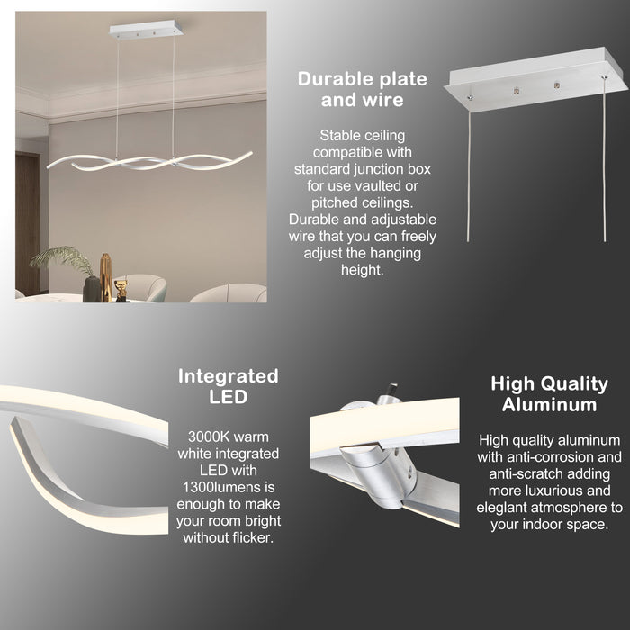2-Light Silver Wave Spiral LED Chandelier