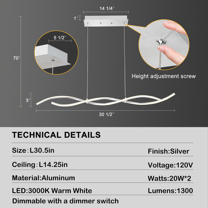 2-Light Silver Wave Spiral LED Chandelier