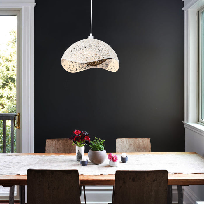 1-Light Black and White Paper Rope Pendant Light