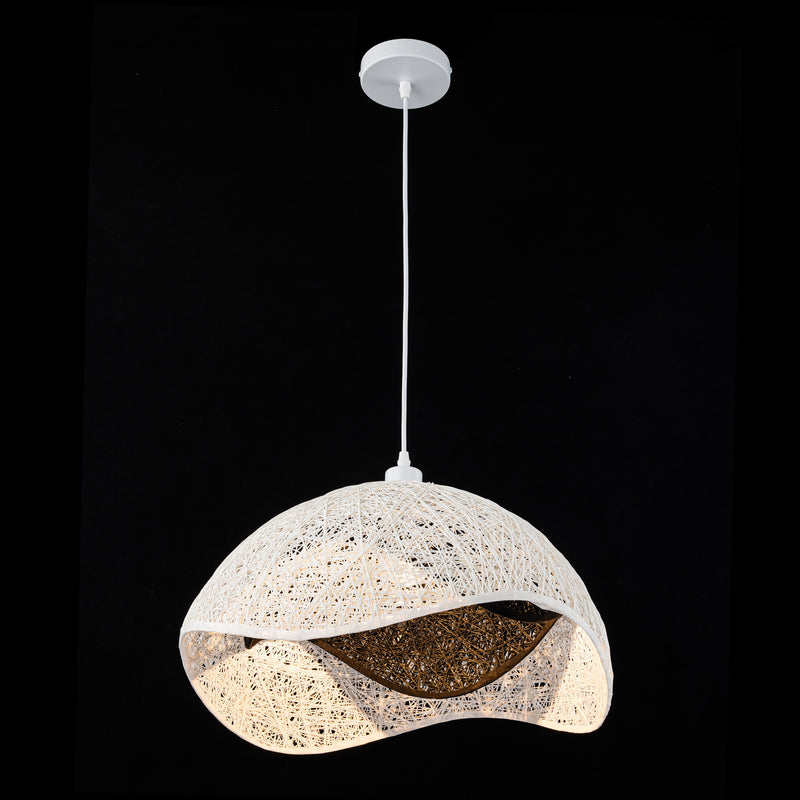 1-Light Black and White Paper Rope Pendant Light