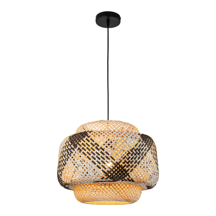 Three-tiered Black and White Hand-Woven Natural Bamboo Pendant Light