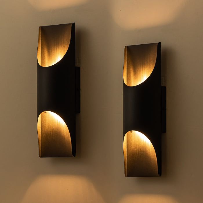 2-Light Matte Black Integrated LED Outdoor Wall Sconce(2-Pack)