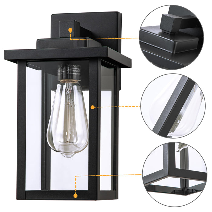 Powder-coated Black Outdoor Hardwired Wall Lantern(2-pack)