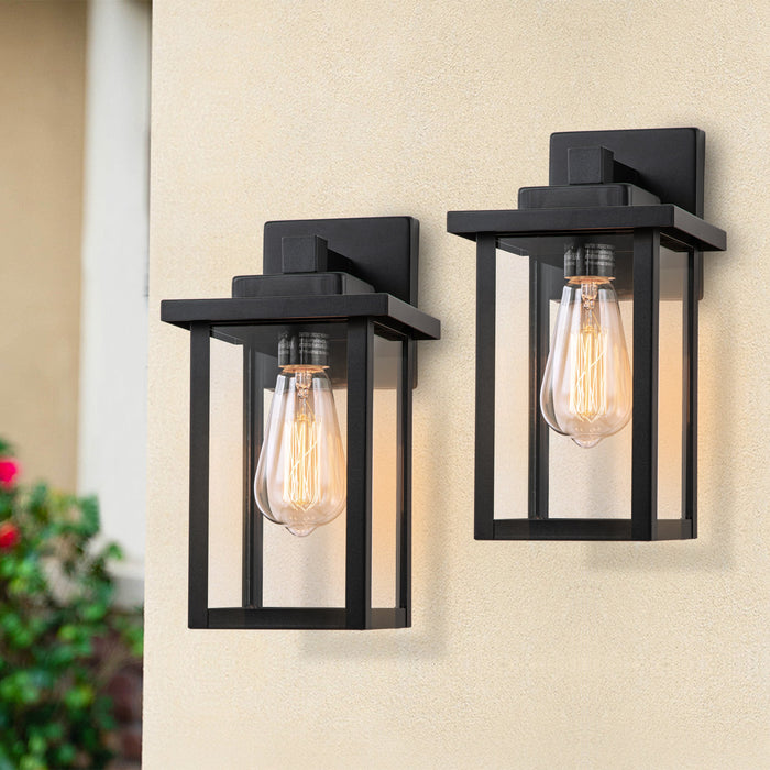 2-pack Powder-coated Black Outdoor Hardwired Wall Lantern