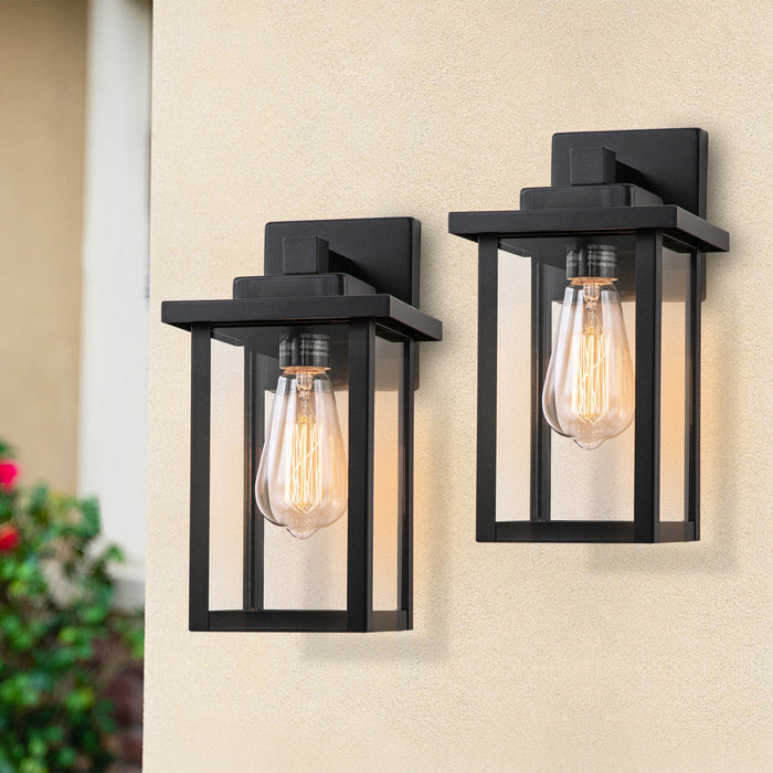 Powder-coated Black Outdoor Hardwired Wall Lantern(2-pack)