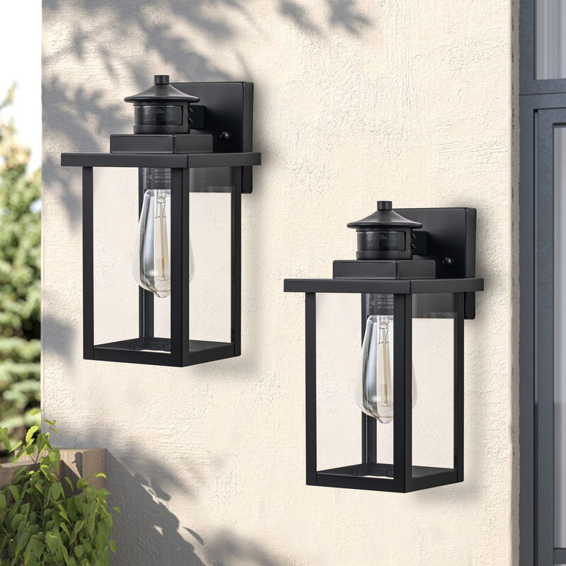 2-Pack Matte Black Motion Sensor Dusk to Dawn Outdoor Wall Sconces with Clear Glass