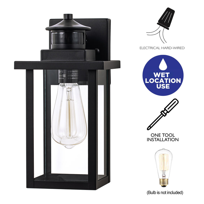 2-Pack Matte Black Motion Sensor Dusk to Dawn Outdoor Wall Sconces with Clear Glass