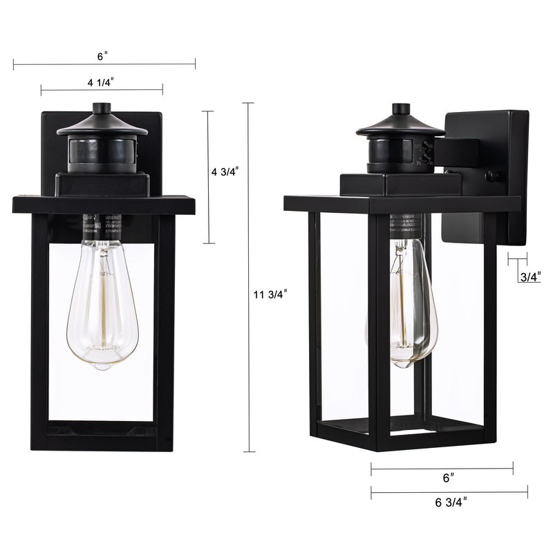 2-Pack Matte Black Motion Sensor Dusk to Dawn Outdoor Wall Sconces with Clear Glass