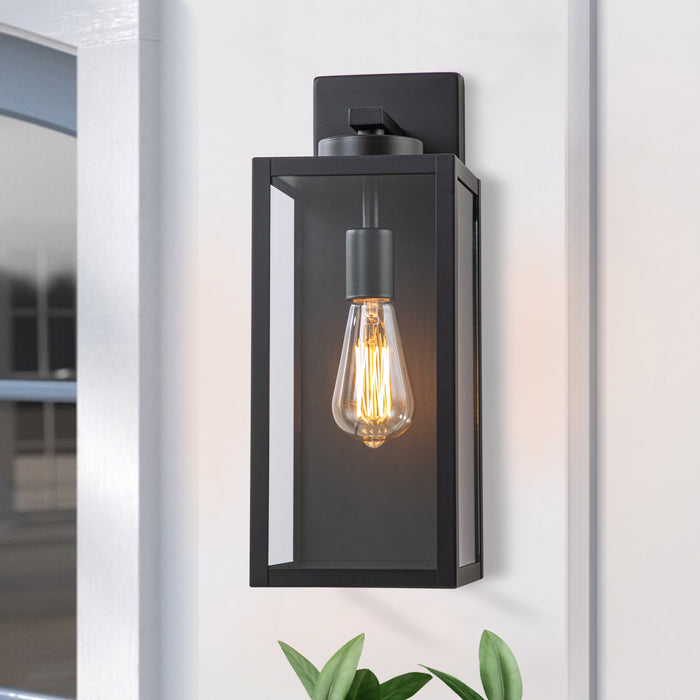 1-Light Black Outdoor Wall Lantern with Tempered Glass Panes