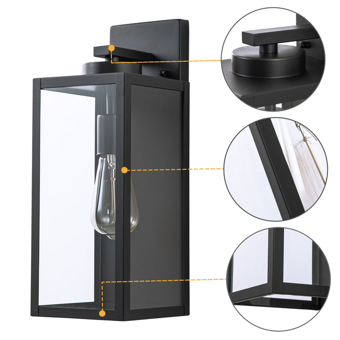 1-Light Black Outdoor Wall Lantern with Tempered Glass Panes