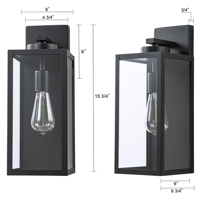 1-Light Black Outdoor Wall Lantern with Tempered Glass Panes