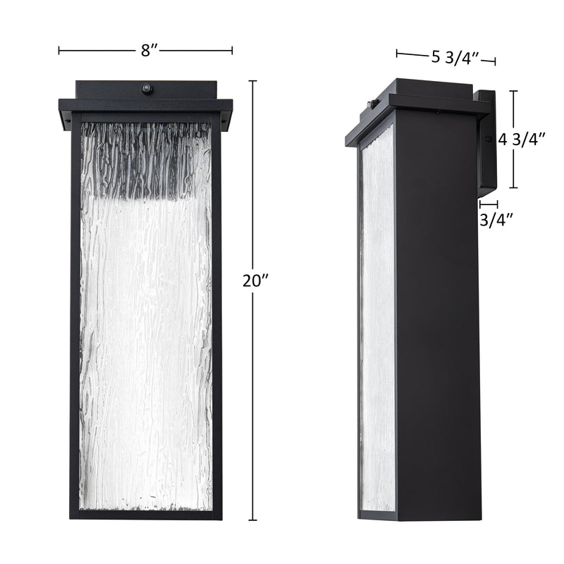 20 in. Black Dusk to Dawn LED Outdoor Wall Lantern Sconce with Tempered Ripple Glass(2-Pack)