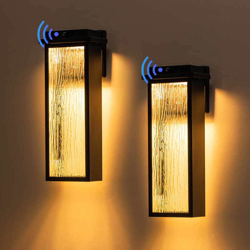 Matte Black LED Outdoor Wall Light with Ripple Tempered Glass(2-pack)