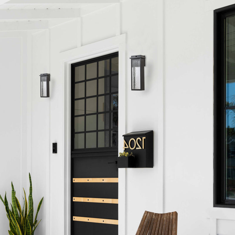 2 Pack Matte Black LED Outdoor Wall Light with Ripple Tempered Glass