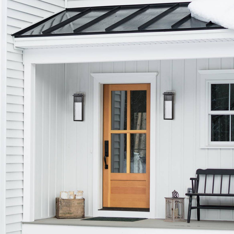 2 Pack Matte Black LED Outdoor Wall Light with Ripple Tempered Glass