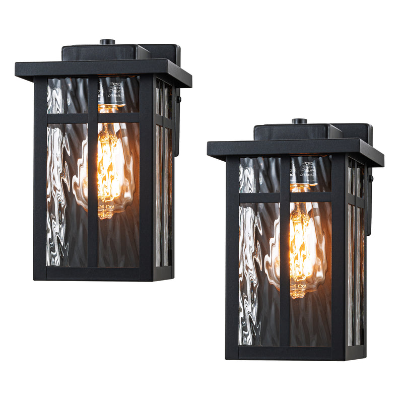 1-Light Matte Black Outdoor Wall Lantern with Water Glass(2-Pack)