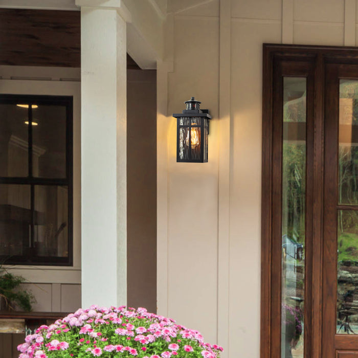 2-Pack Matte Black Motion Sensing Dusk to Dawn Outdoor Wall Lantern Sconces with Water Glass