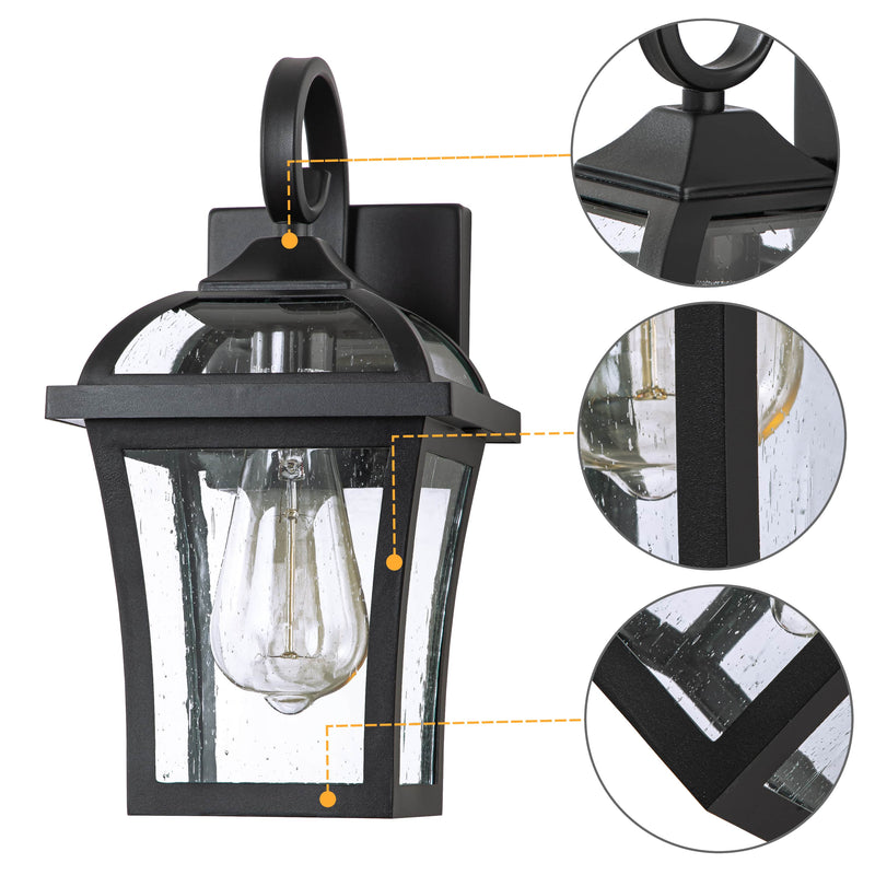 1-Light Matte Black Outdoor Wall Lantern with Clear Seeded Glass(2-pack)