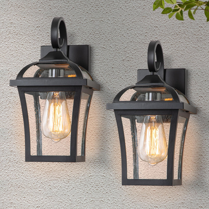 1-Light Matte Black Outdoor Wall Lantern with Clear Seeded Glass(2-pack)