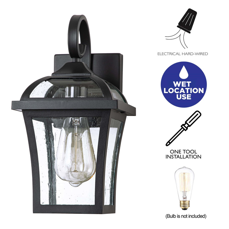 1-Light Matte Black Outdoor Wall Lantern with Clear Seeded Glass(2-pack)