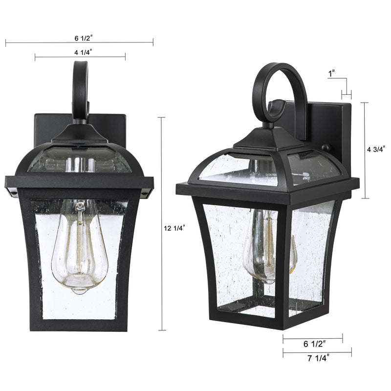 1-Light Matte Black Outdoor Wall Lantern with Clear Seeded Glass(2-pack)
