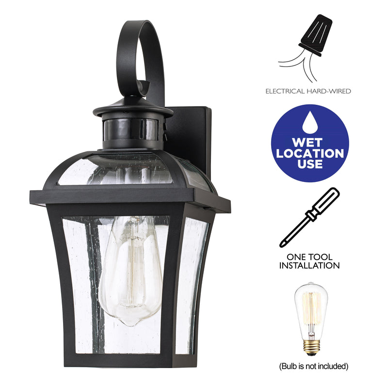 2-pack Matte Black Motion Sensing Dusk to Dawn Outdoor Wall Lantern Sconce with Clear Seeded Glass