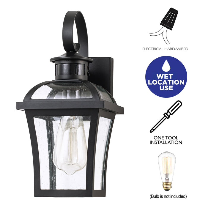 2-pack Matte Black Motion Sensing Dusk to Dawn Outdoor Wall Lantern Sconce with Clear Seeded Glass
