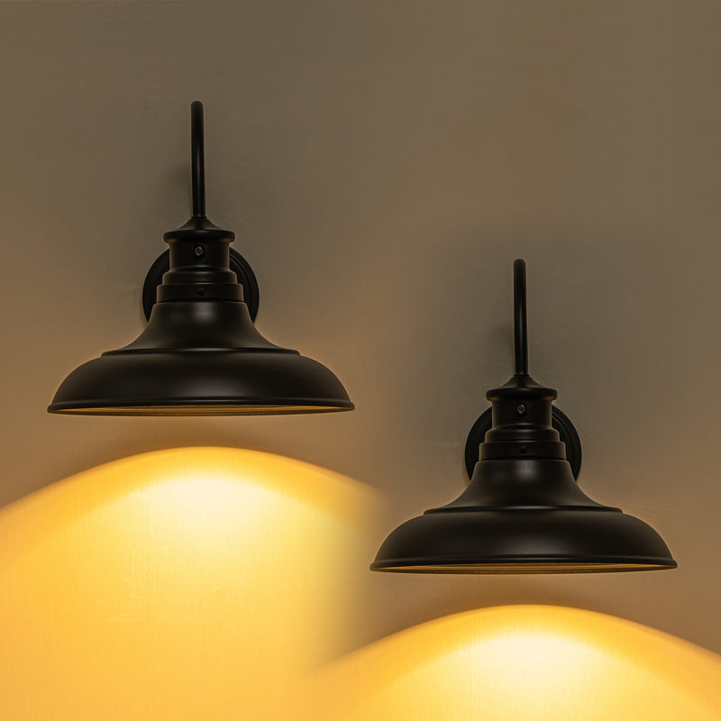 1-Light Matte Black Dusk to Dawn LED Outdoor Barn Light (2-Pack)