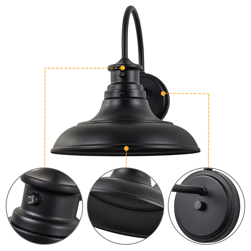 1-Light Matte Black Dusk to Dawn LED Outdoor Barn Light (2-Pack)