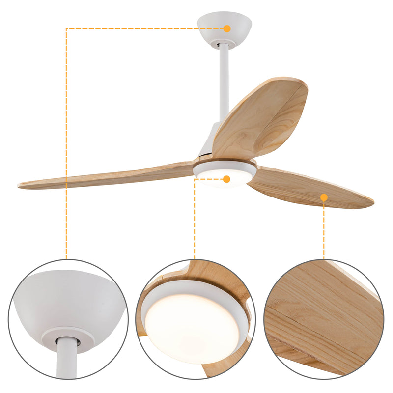 Color Changing LED White Wood Ceiling Fan with Remote Control