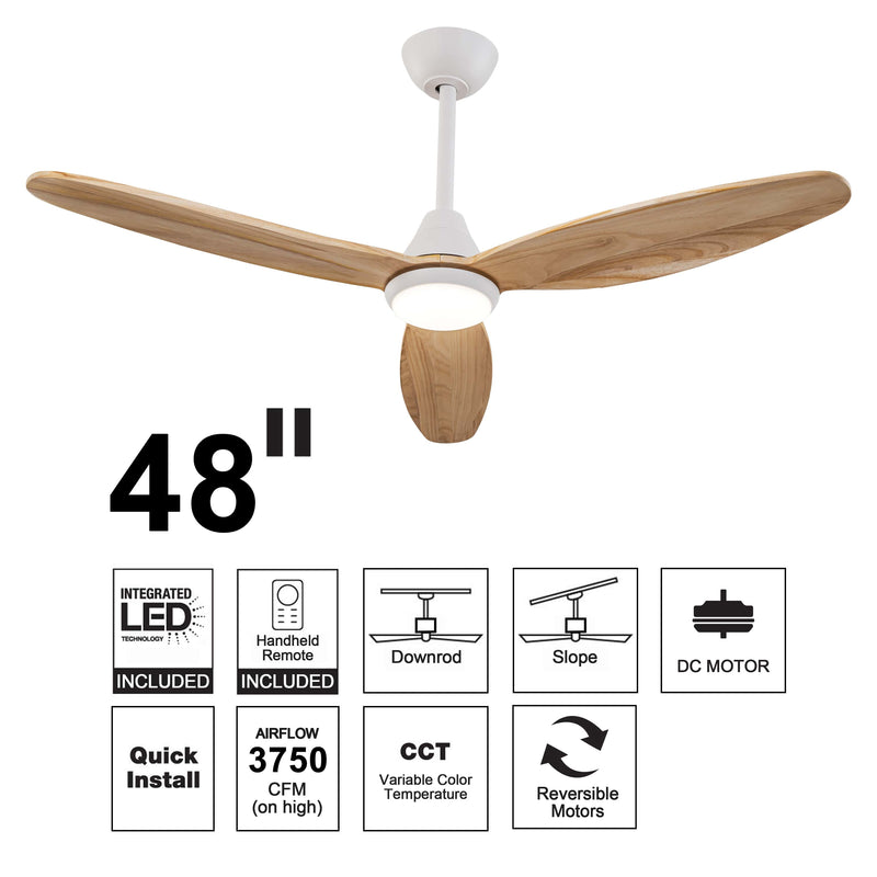 Color Changing LED White Wood Ceiling Fan with Remote Control