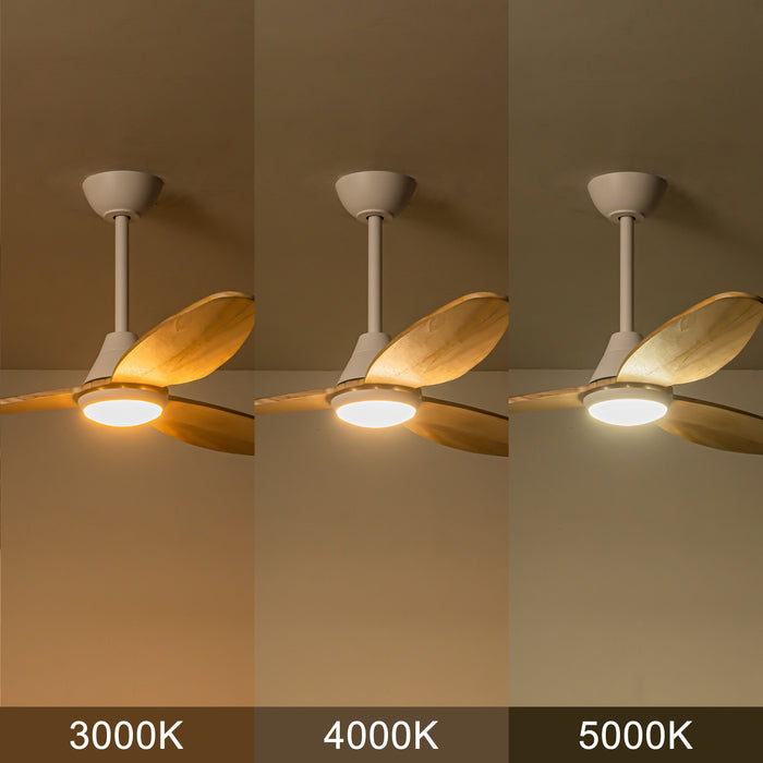Color Changing LED White Wood Ceiling Fan with Remote Control