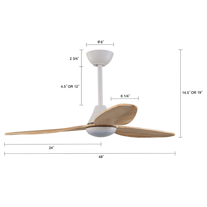 Color Changing LED White Wood Ceiling Fan with Remote Control