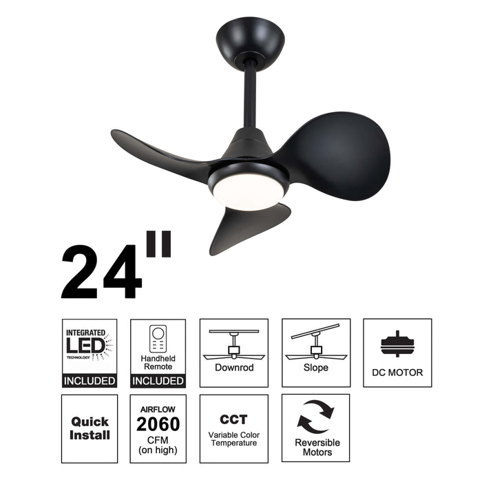24in Color Changing LED Black/White Indoor Ceiling Fan with Remote Control