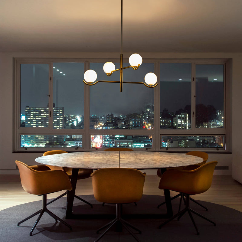 4-Light/6- Light Black Sputnik Chandelier with White Opal Glass