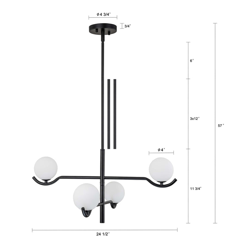 4-Light/6- Light Black Sputnik Chandelier with White Opal Glass