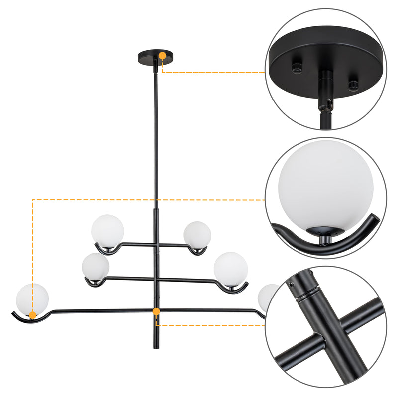 4-Light/6- Light Black Sputnik Chandelier with White Opal Glass