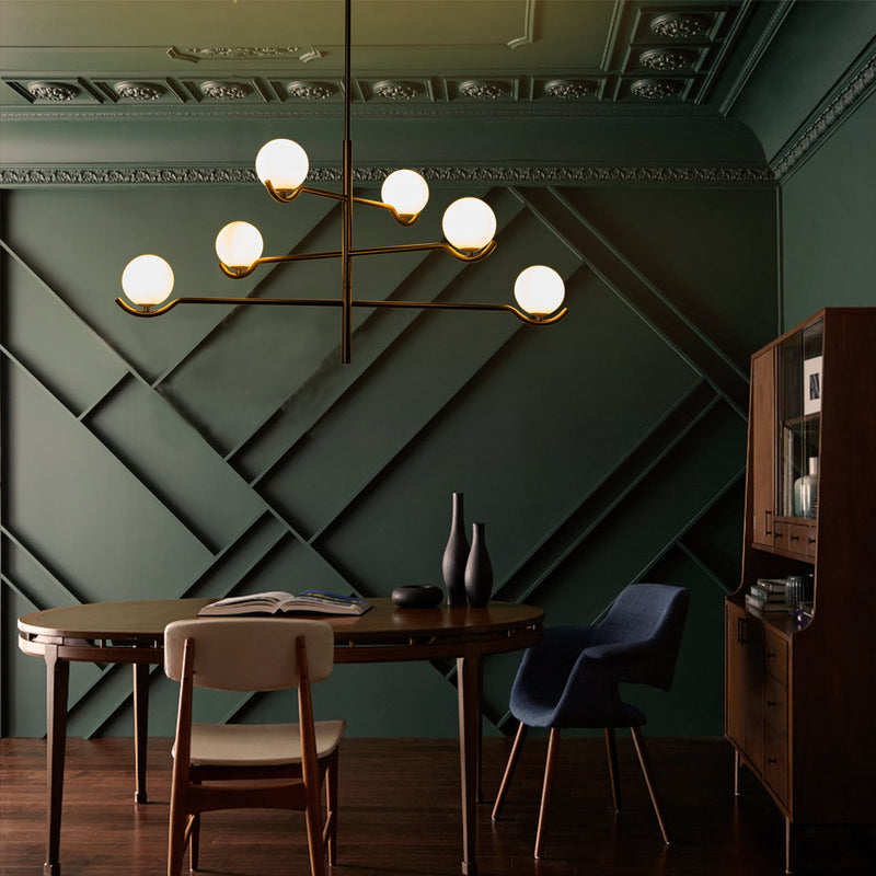 4-Light/6- Light Black Sputnik Chandelier with White Opal Glass