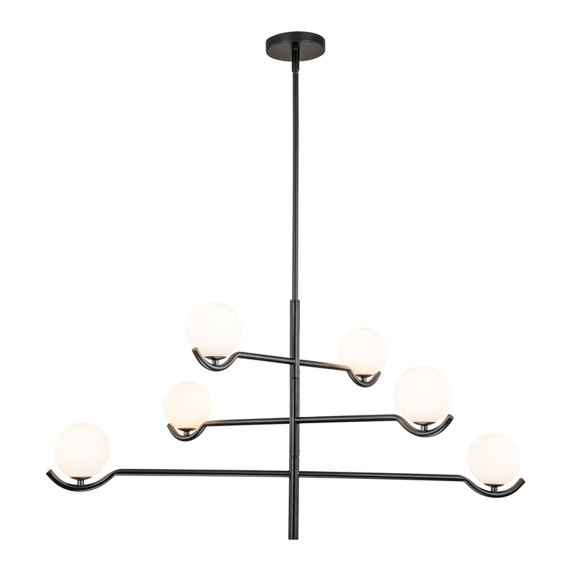 4-Light/6- Light Black Sputnik Chandelier with White Opal Glass