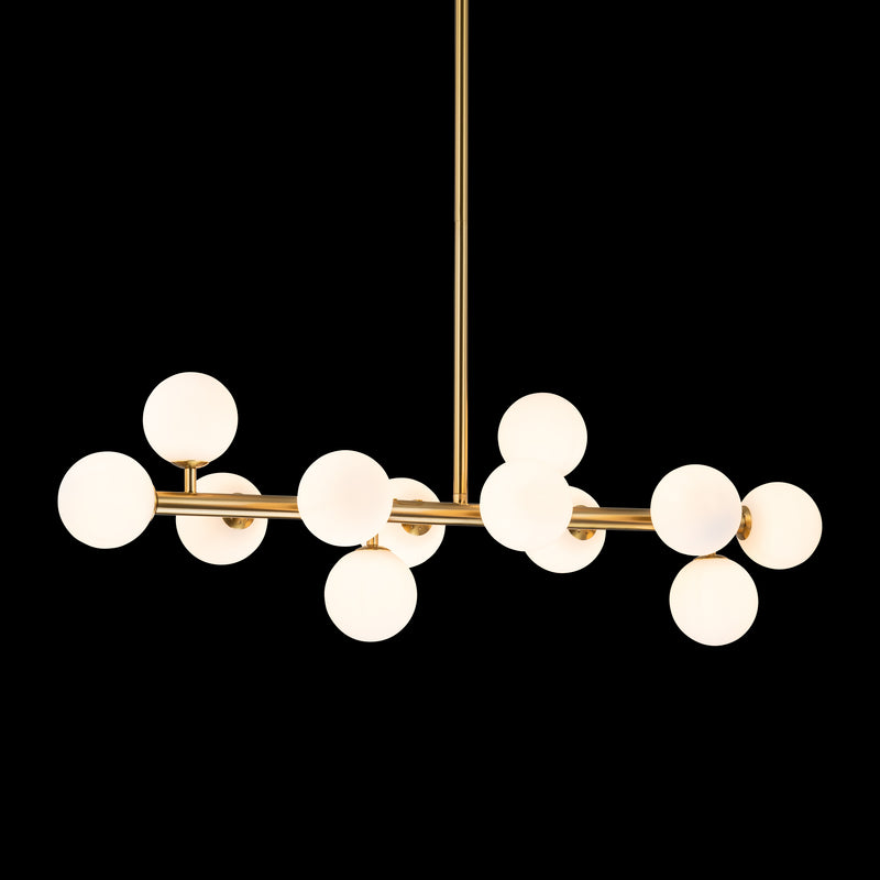 12-Light Bronze Linear Chandelier with Opal Glass Globes