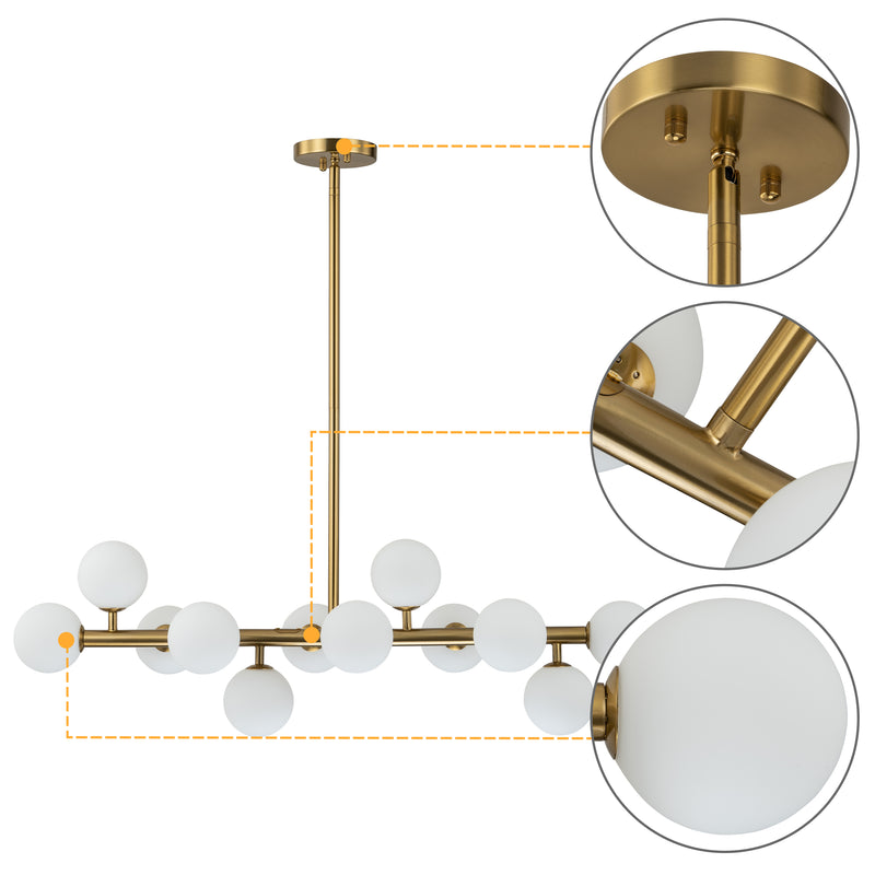 12-Light Bronze Linear Chandelier with Opal Glass Globes