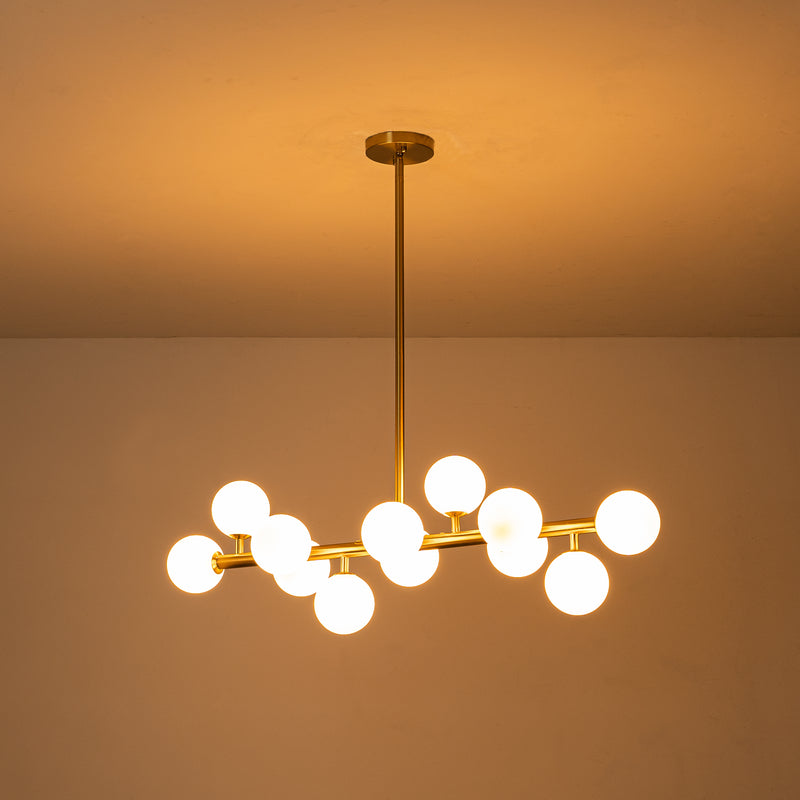 12-Light Bronze Linear Chandelier with Opal Glass Globes