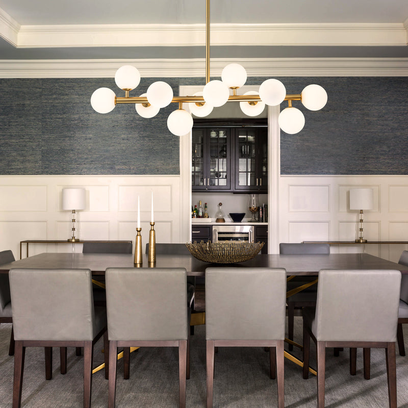 12-Light Bronze Linear Chandelier with Opal Glass Globes