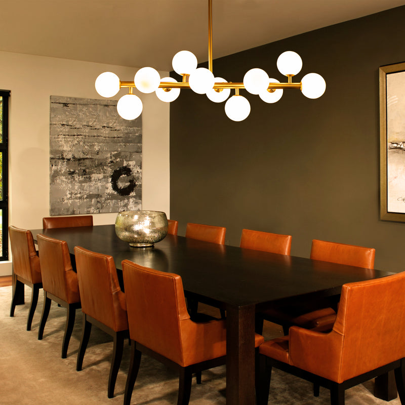 12-Light Bronze Linear Chandelier with Opal Glass Globes